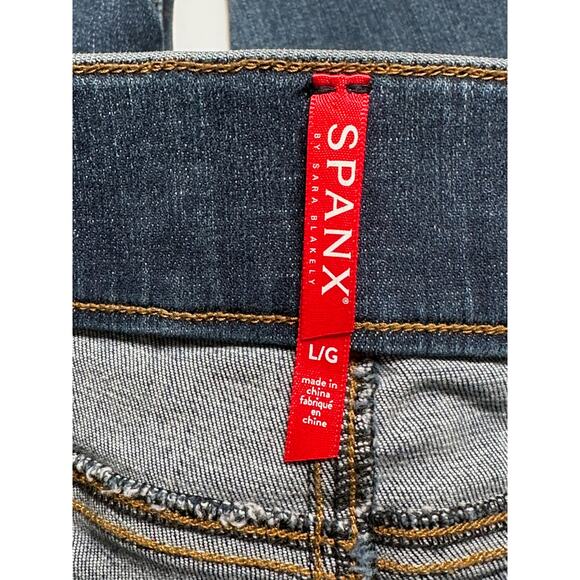 Spanx Jeans Womens Large Distressed Skinny Dark Wash Denim Stretch Shaping Slim - Picture 3 of 9